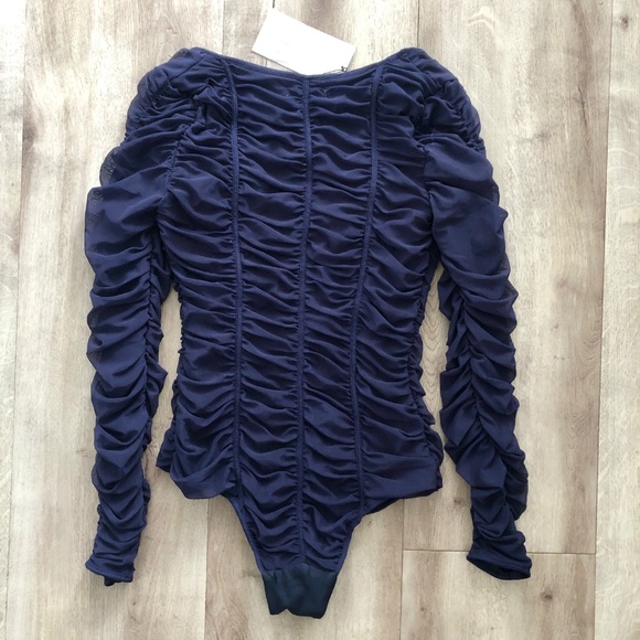 Zara, Ruched, Navy Blue, Tight, Fitted, Bodysuit, Size Med, NEW With Tags - Picture 4 of 12